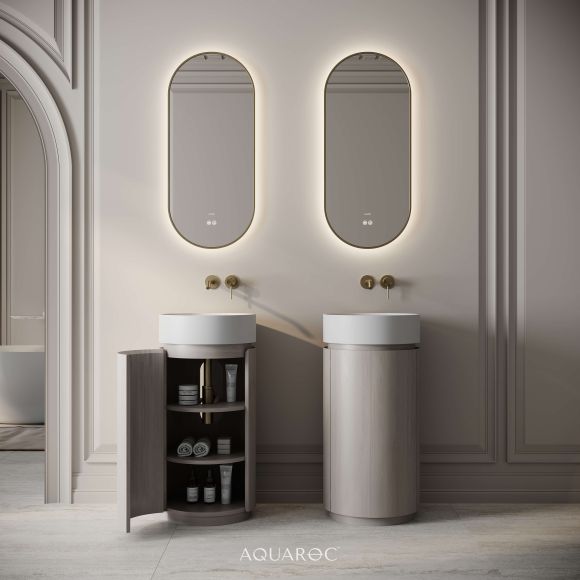 Rotunda Vanity Unit & Stone Basin 420mm Sabbia Grigio Oak